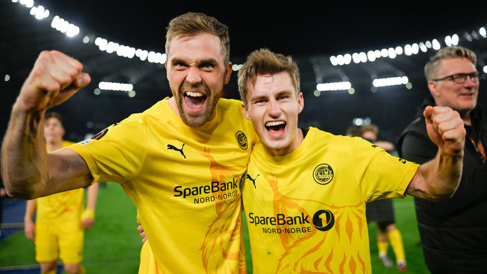 Brede Moe jublet sammen med Fredrik Sjøvold etter at Bodø/Glimt hadde slått ut Lazio i vår. (Arkvifoto: Rune Larsen)