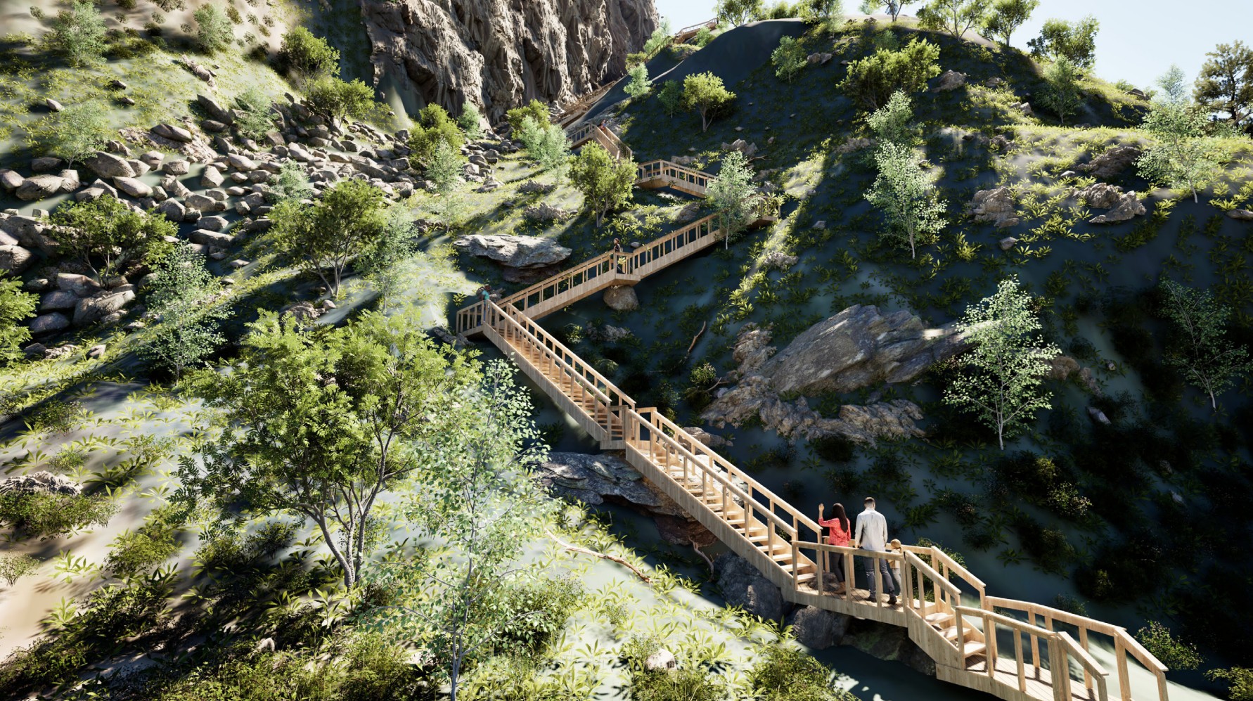 Slik vil den nye utsiktstrappa kunne bli lagt i terrenget. (Ill: HD plan & arkitektur)