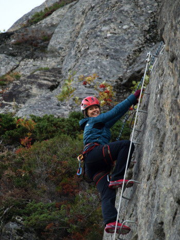 Line Hestnes var den første som prøvde Via Ferrataen på Strøm, utenom de som bygde den.