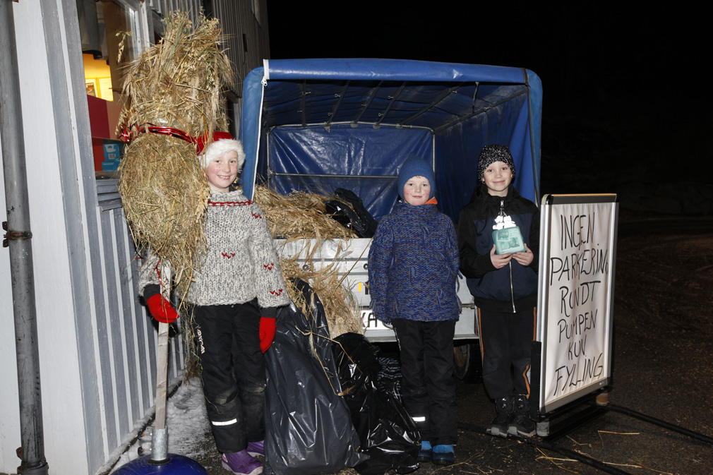 Nora, William og Espen solgte julenek utenfor butikken.