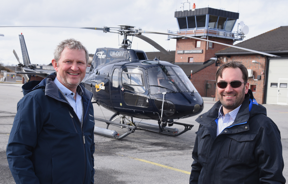 Styreleder Roald Dolmen (til venstre) og daglig leder Jan Ivar Sandnes i Fisher AS har klokkertro på nytteeffekten av egne luftfartøy. (Foto: Tom Lysø)