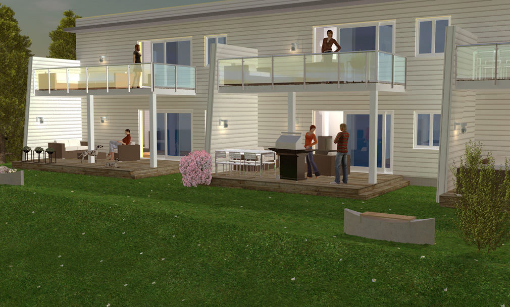 Det planlegges et bygg med leiligheter i to etasjer, og med heis slik at det blir livsløpsstandard. (Tegning: Trønderhus)