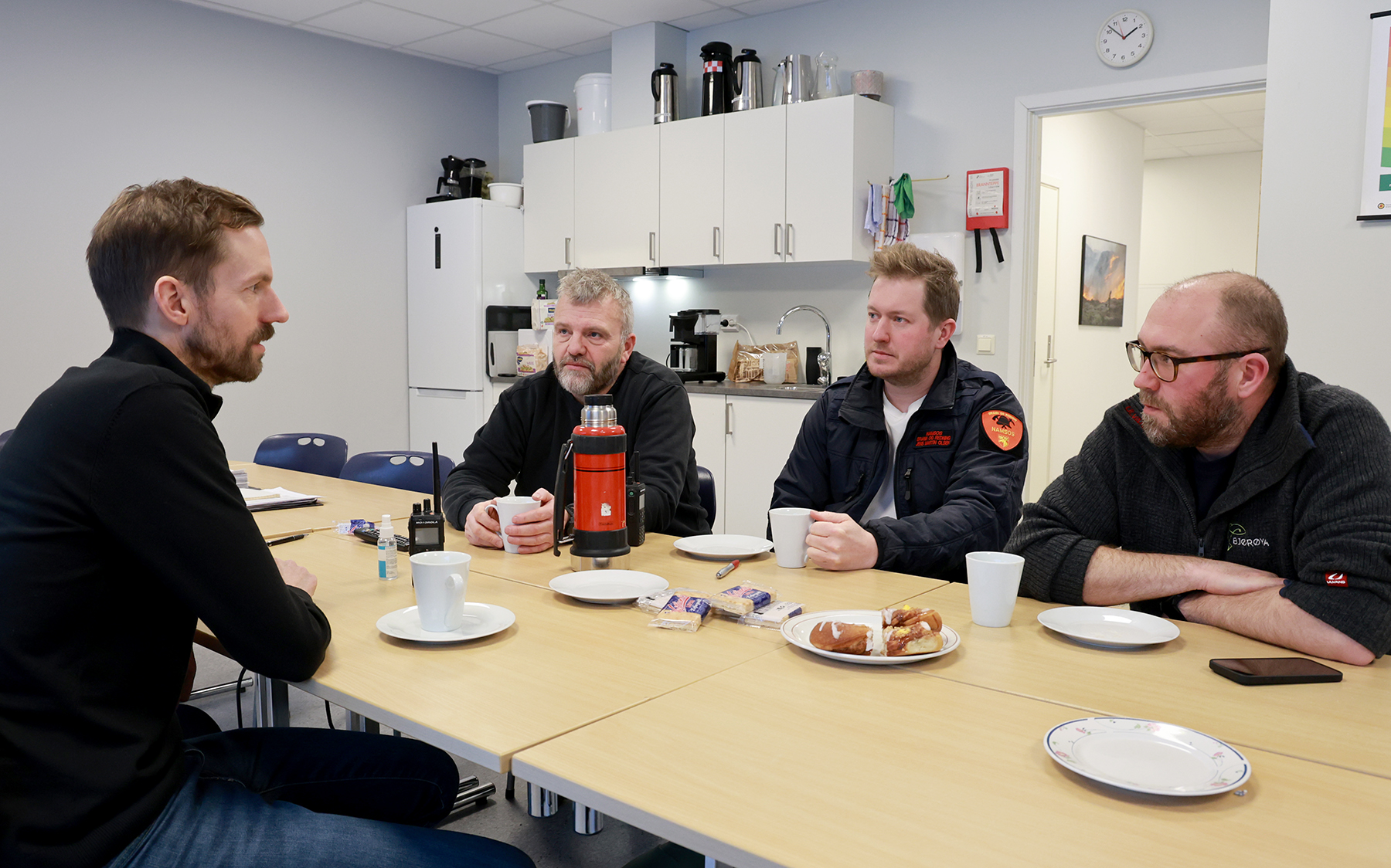 Utrykningslederne er preget av &aring; ha mistet to kolleger i Verdal. Fra venstre: Mikael L&oslash;fsn&aelig;s Haagensen, Tor Roald Lindseth, Jens Martin Olsen og Marius Olsen.