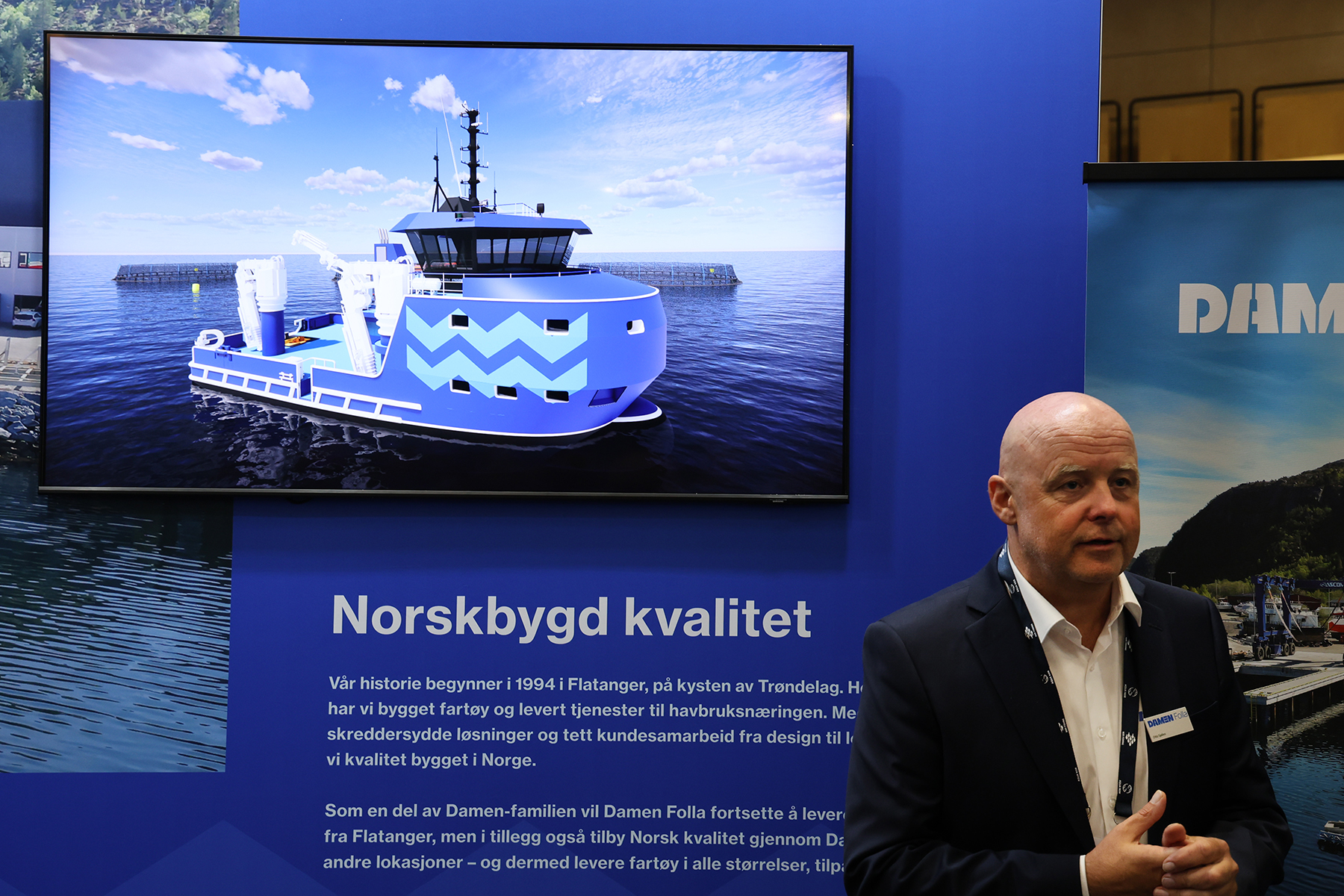 Slik blir det nye 28-meters servicebåten, som ble lansert i fellesskap av Folla og Damen tirsdag.