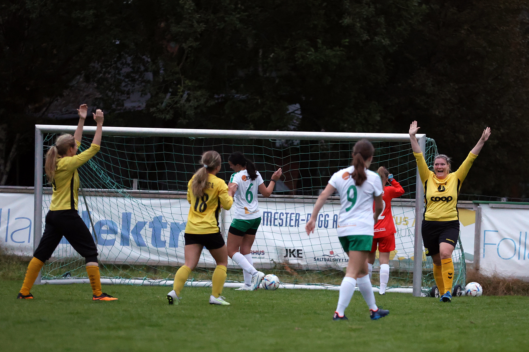 Christina Landsem og Namdalseid jubler for 0-1-scoringa. Men det ble med det ene m&aring;let.