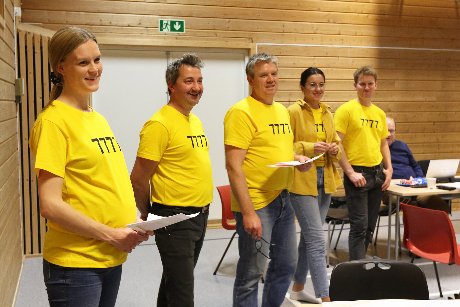 7777 Mulighetsteam orienterte om status for de ti prosjektene som allerede er påstartet. Fra venstre: Nina Bendiksen, Morten Hågensen, Jon Arne Thorvaldsen, Emma Kaldahl og Ole Berner Bondø.