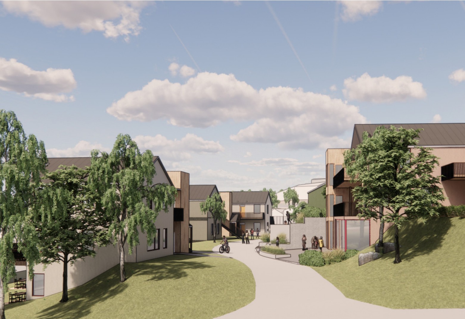 Bygningene er plassert slik at det skal bli minst mulig skygge på naboen. (Tegning: Asplan Viak)