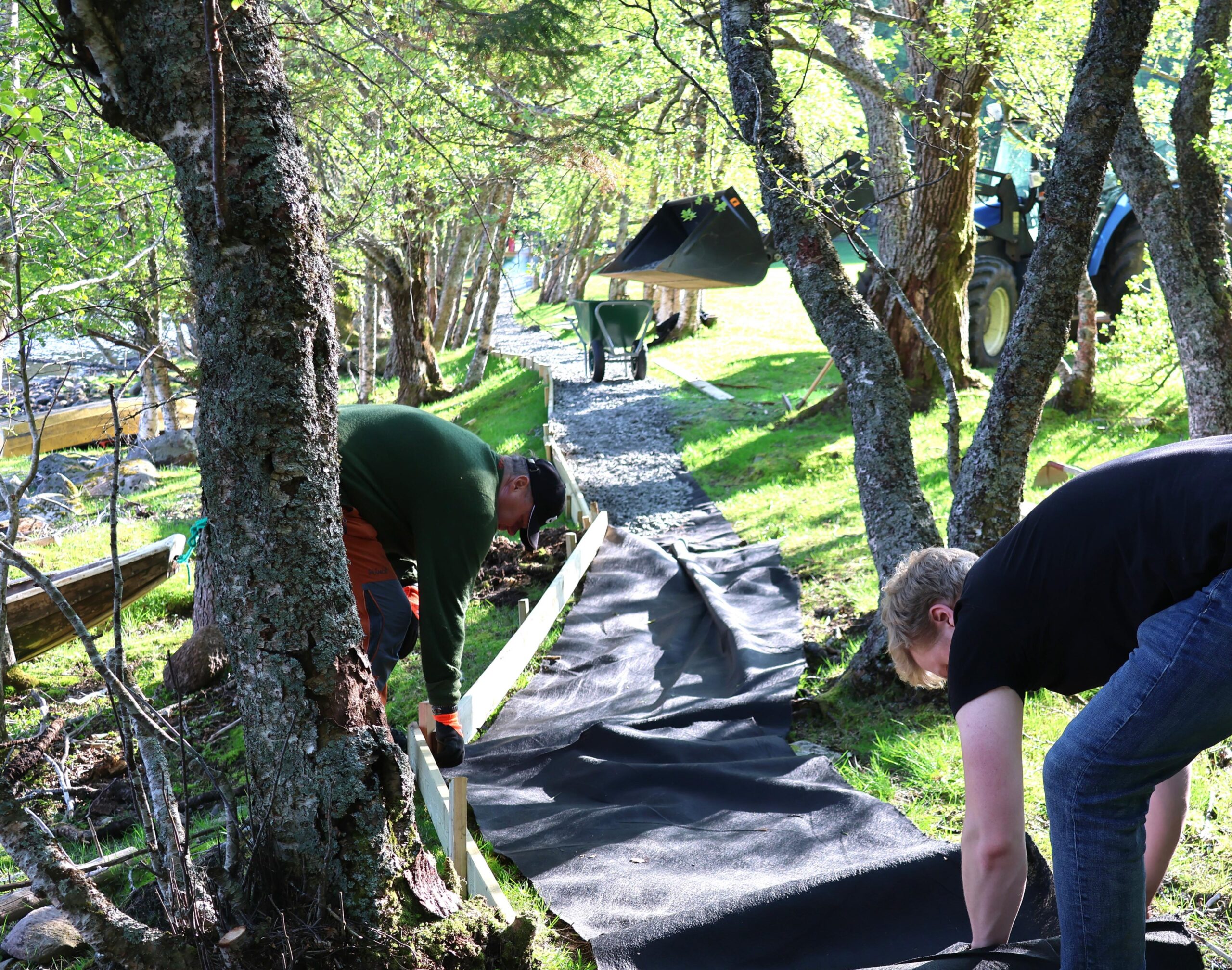 Halvard R&oslash;rstad og Hans Nikolai Skj&aelig;rv&oslash; Aune drar ut meter p&aring; meter med duk. 