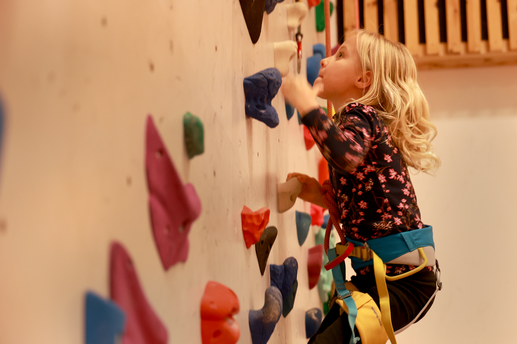 Kristin fikk pr&oslash;ve seg i klatreveggen.