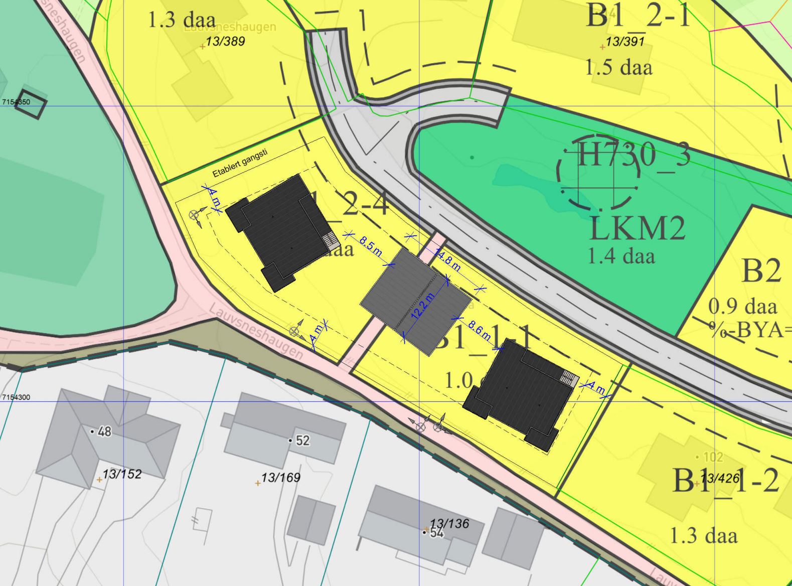 Slik ser utbygger for seg at de nye firemannsboligene kan plasseres.
