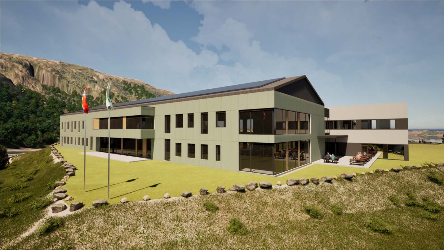 Slik kan et nytt kommunehus i Storlavika bli seende ut. (Ill: Havbruksparken utvikling)
