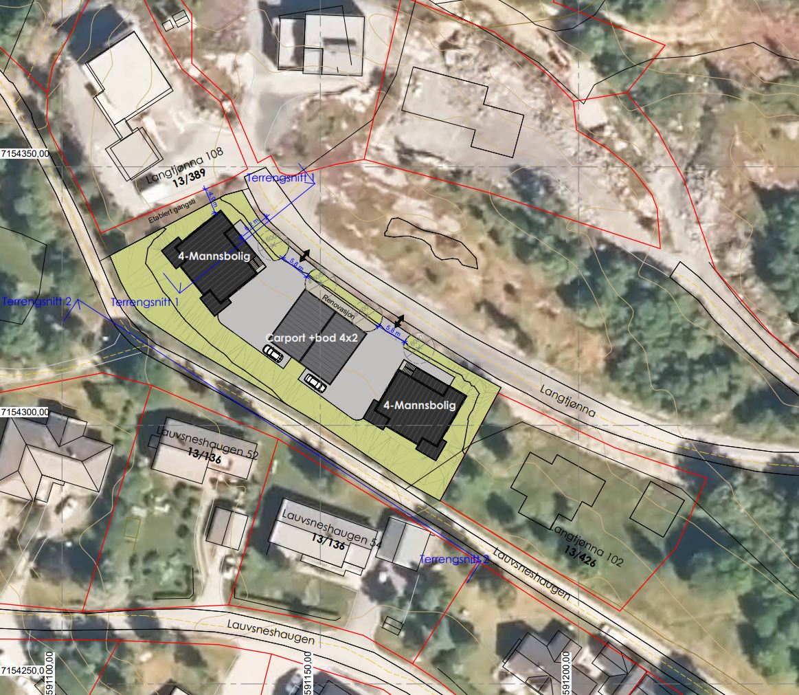 Slik er de to firemannsboligene tenkt plassert.