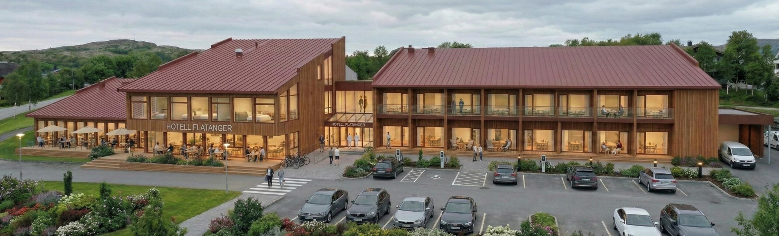 Kan Miljøbygget revitaliseres som hotell og samlingssted for både lokale og tilreisende? Ja, mener Peach Eiendom og Credo Eiendom, som har presentert denne skissen for kommunen.