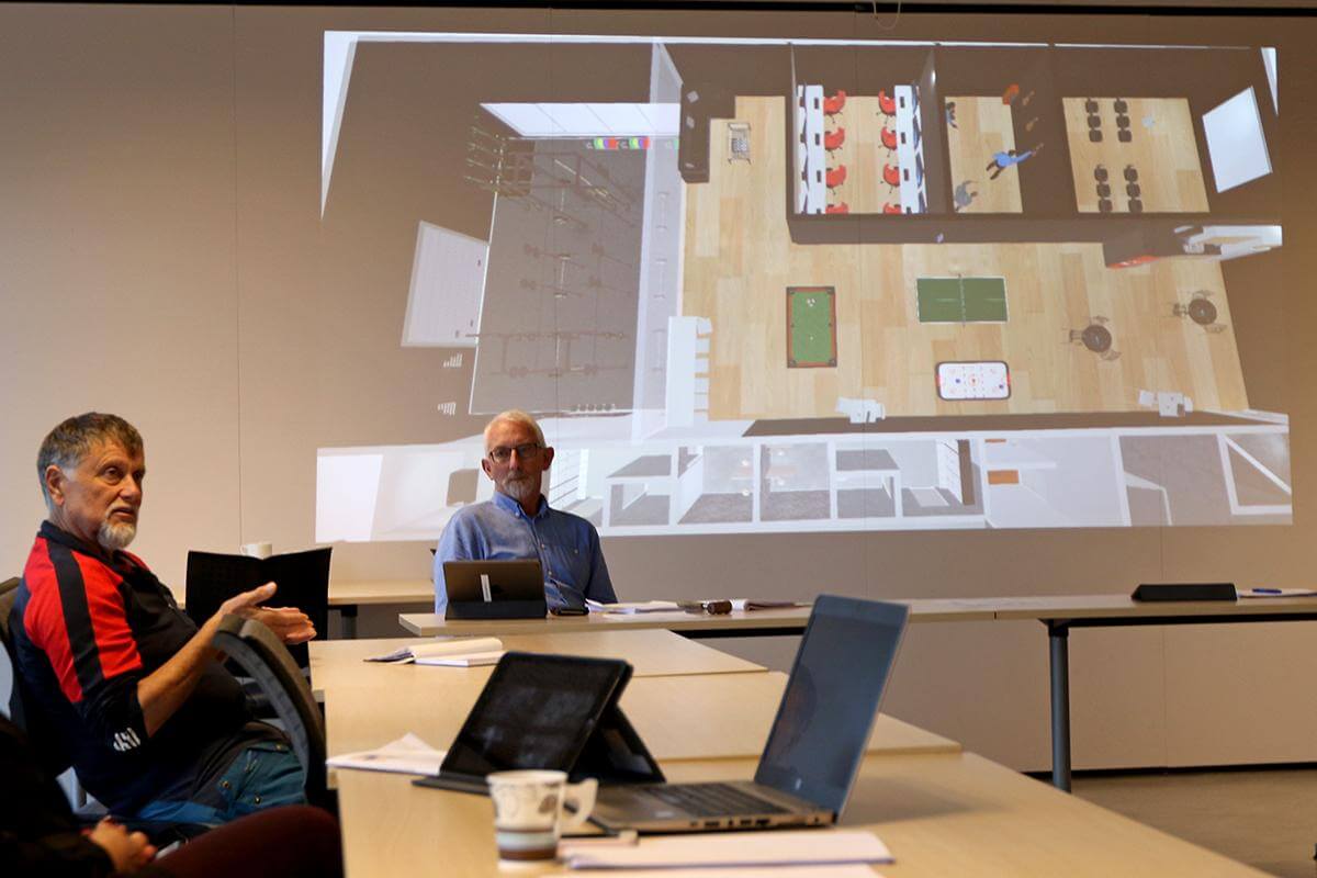 En animasjonsfilm viste hvordan nybygget kan innredes, her er ungdomsklubben tenkt i andre etasje.