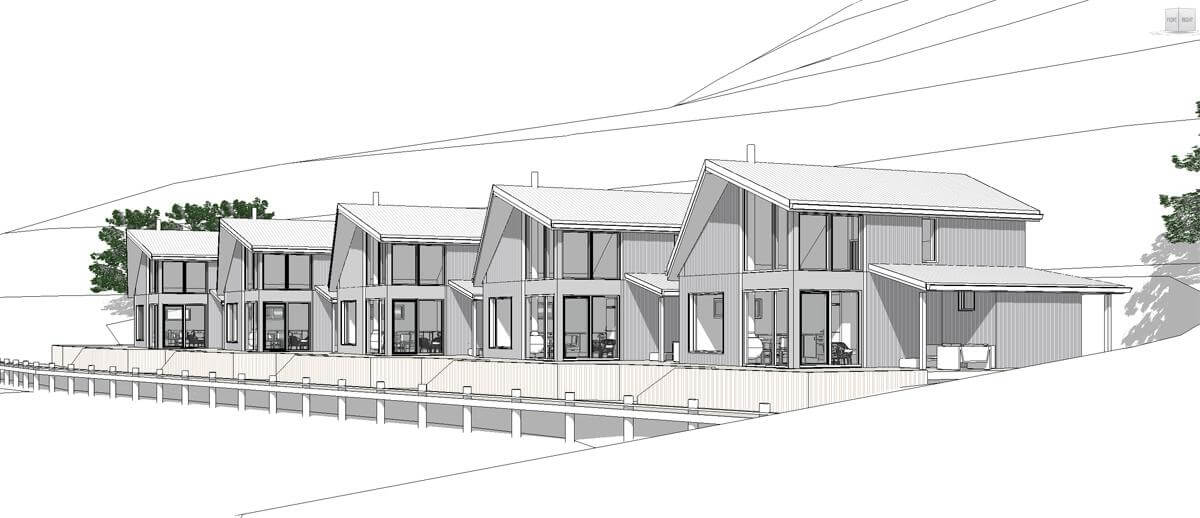 Slik blir rorbuene seende ut, med kaifront foran. (Tegning: 