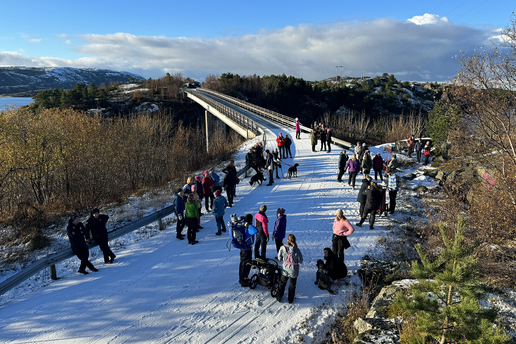 Rundt 60 personer deltok i turmarsjen fra skolen til Løvøya søndag. (Foto: William Storø Høstland)