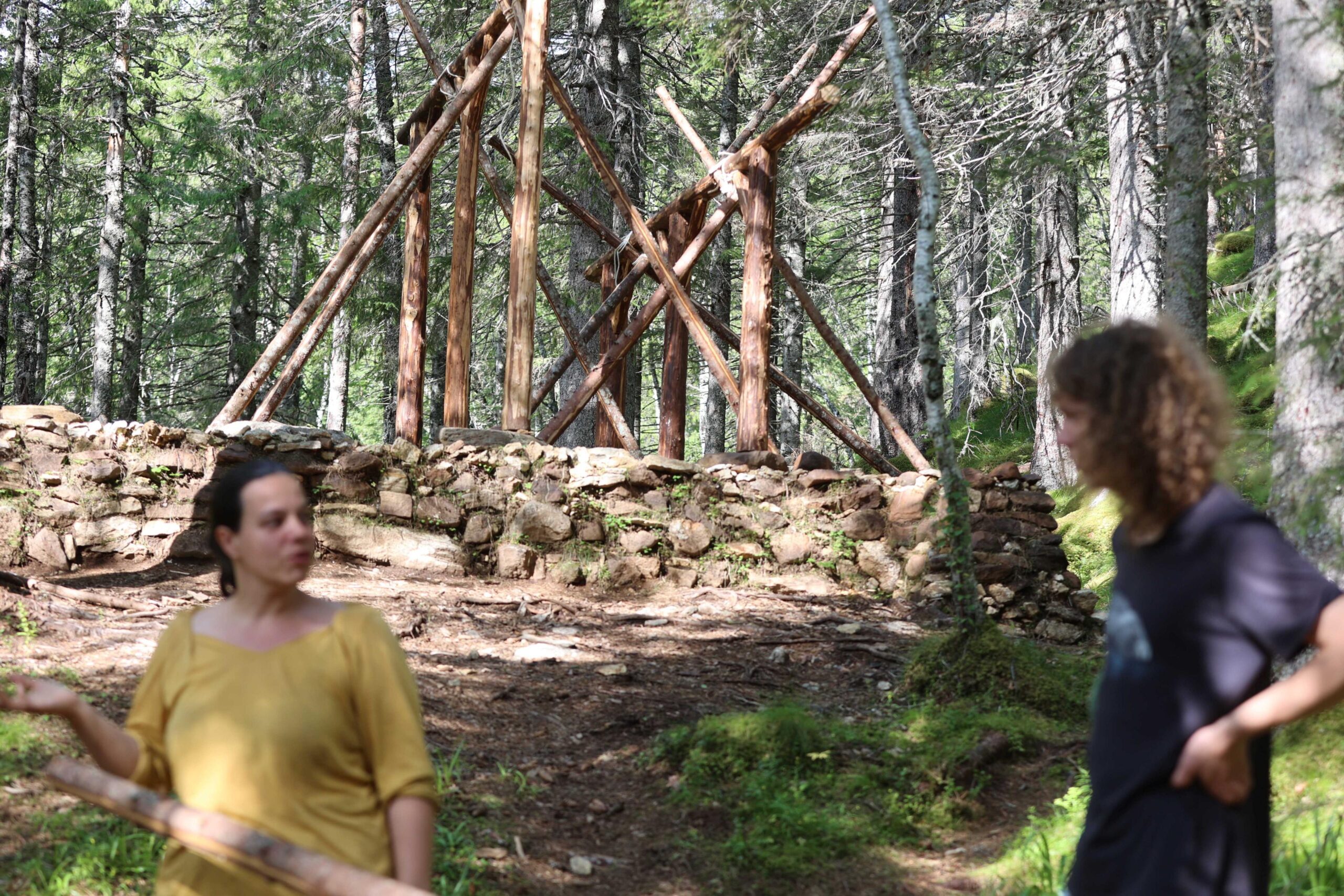 STORE PLANER: Melody og Eino har mange prosjekter i gang på eiendommen. Bygningsstrukturen bak er reist helt uten spiker.