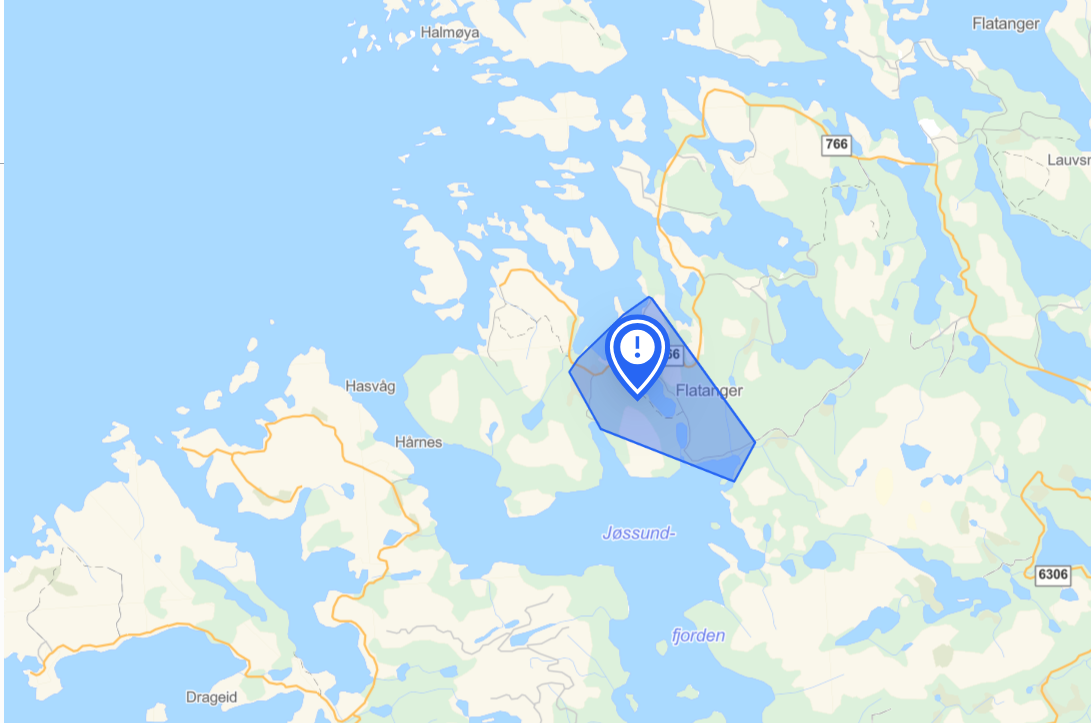 I det skraverte området er det pågående strømbrudd fredag. Kartet ble oppdatert av Tensio kl. 13.38.