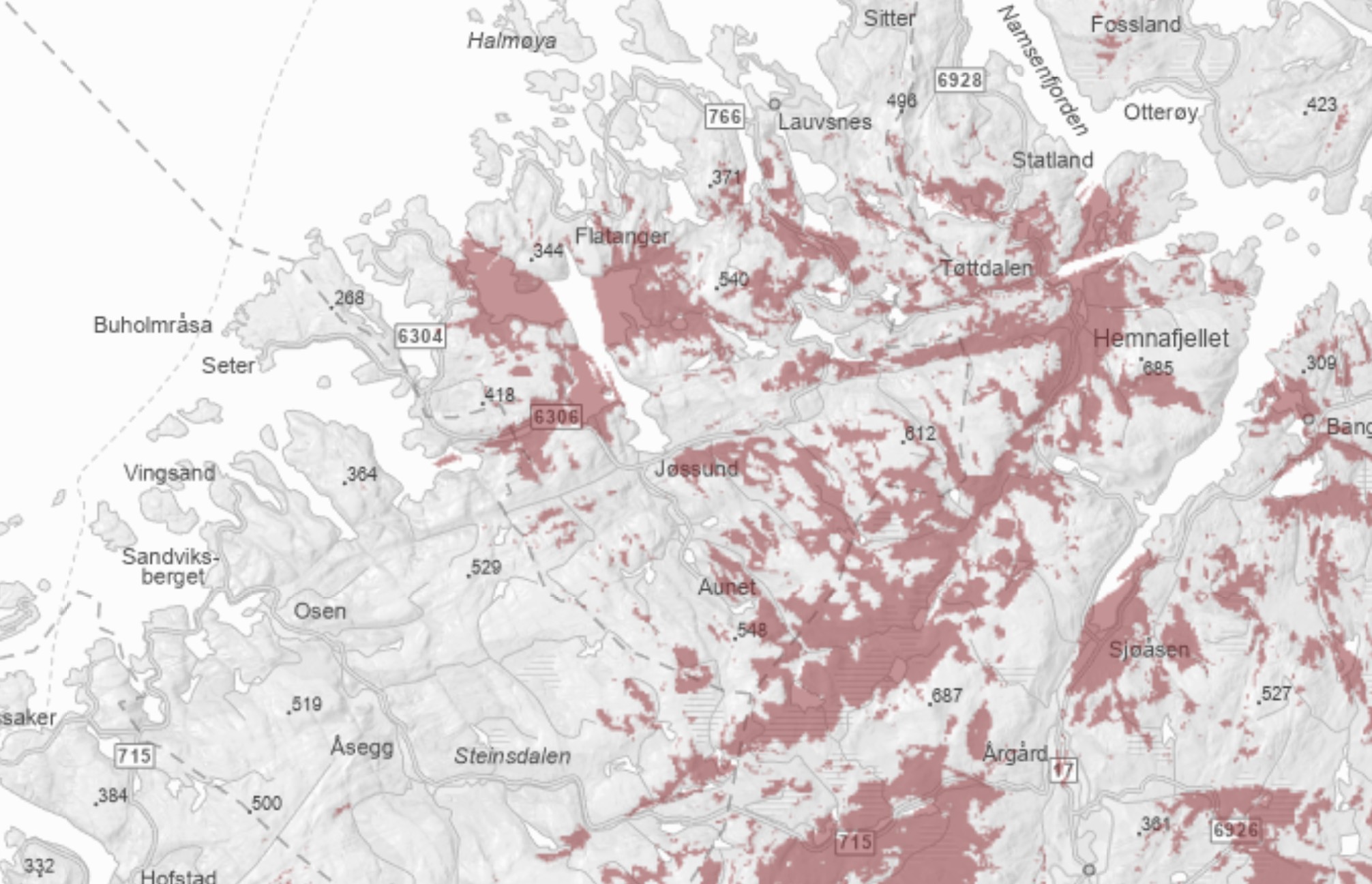 Telenors dekningskart klokka 14.30 lørdag. Det viser at 5G og 4G er i ferd med å falle ut flere steder.