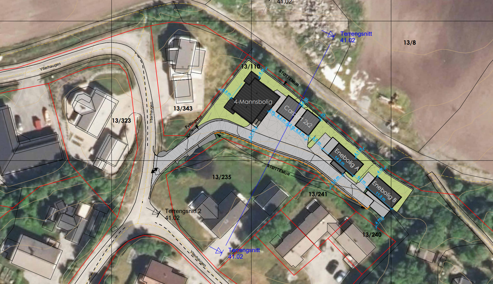 De nye boligene er planlagt med tilf&oslash;rselsvei fra Ytterhaugen.